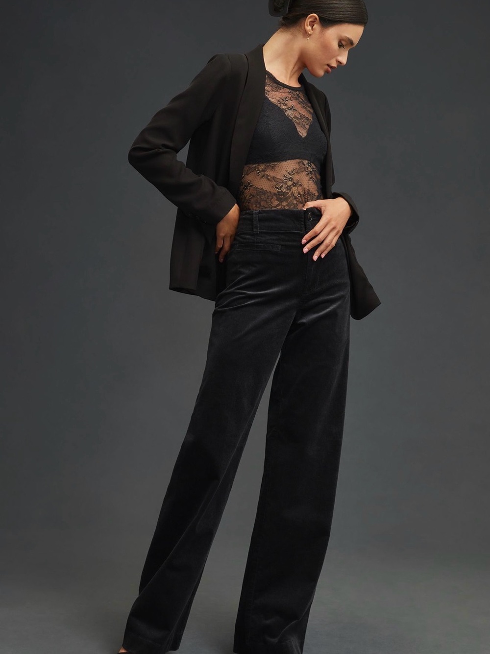 Anthropologie The Colette Wide-Leg Corduroy Black Pants Size 16